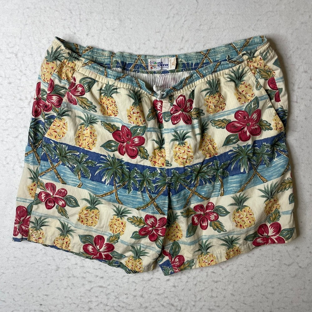 Reyn Spooner Hawaiian Traditional Swim Trunks XL Pineapple‎ Palm Floral Print